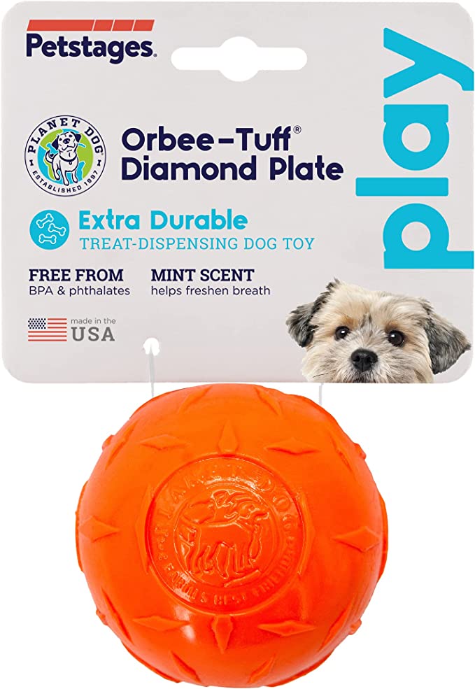 Petstages Orbee Tuff Diamond Plate Treat Dispenser Ball Grey Dog Toy Small