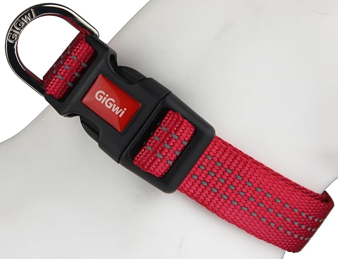 Gigwi Classic Line Collar With Reflective Stitching Sturdy Buckle with Metal D-Ring For Dogs Neck Size 40-55cm Red (Large)