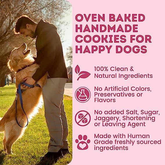 Freshwoof Mini Hearts Handmade Cookies Peanut Butter & Beetroot for Dogs 100% Natural Dog Treats Vegetarian Biscuits for Dogs 160g