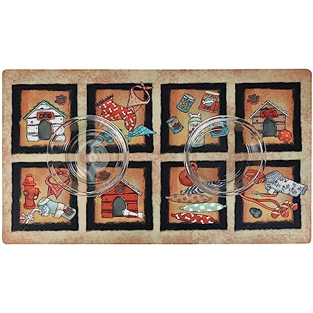 Drymate Pet Bowl Placemat Dog Food Feeding Mat Absorbent Fabric Waterproof Machine Washable - Bow Wow Squares Design 12" x 20"