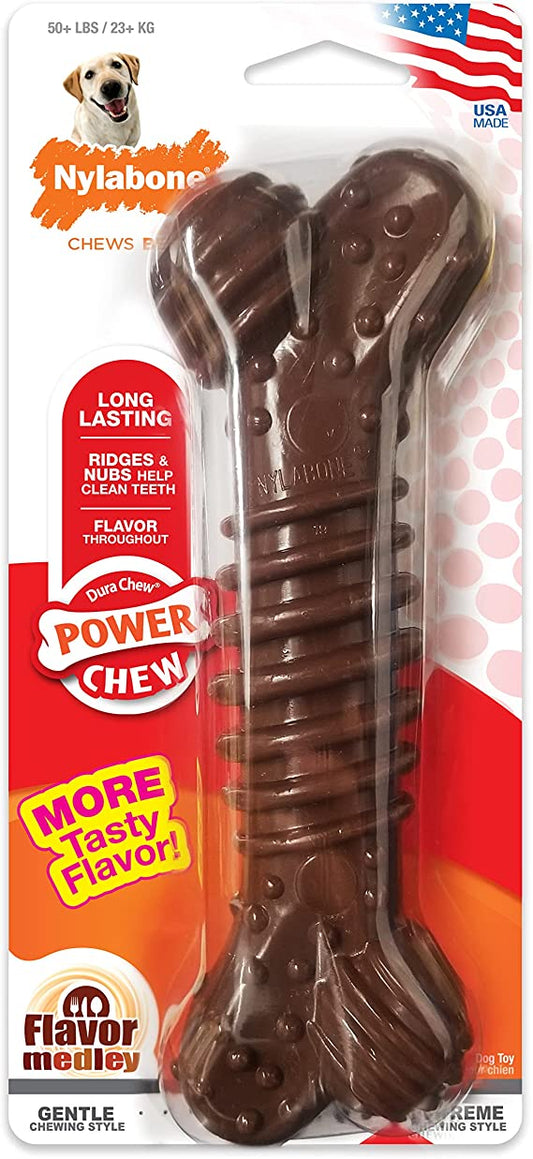 Nylabone Power Chew Medley Flavored Bone Toy for Dogs Brown
