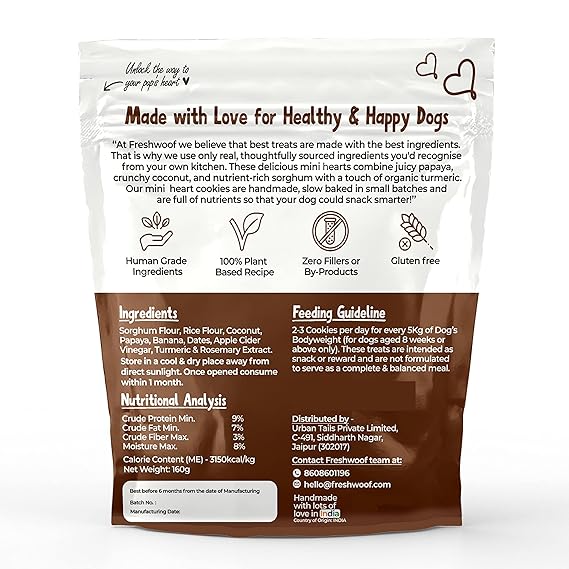 Freshwoof Mini Hearts Hndmade Cookies 100% Natural Dog Treats Vegetarian Biscuits for Dogs All Flavors Combo Pack of 3