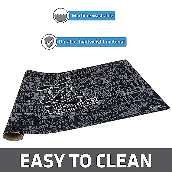 Drymate Pet Bowl Placemat Dog Food Feeding Mat Absorbent Fabric Waterproof Machine Washable - Black Cross Bones 16" x 28"