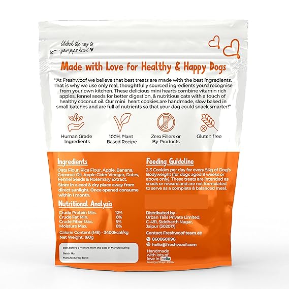 Freshwoof Mini Hearts Hndmade Cookies 100% Natural Dog Treats Vegetarian Biscuits for Dogs All Flavors Combo Pack of 3