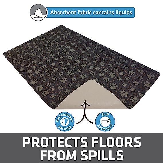 Drymate Pet Bowl Placemat Dogs & Cats Food Feeding Mat Absorbent Fabric Waterproof Machine Washable - Paw Path Tan 16" x 28"