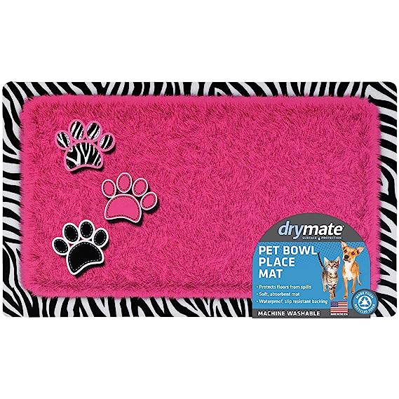 Drymate Pet Bowl Placemat Dog & Cat Food Feeding Mat Absorbent Fabric Waterproof Backing Slip-Resistant Machine Washable 12" x 20"