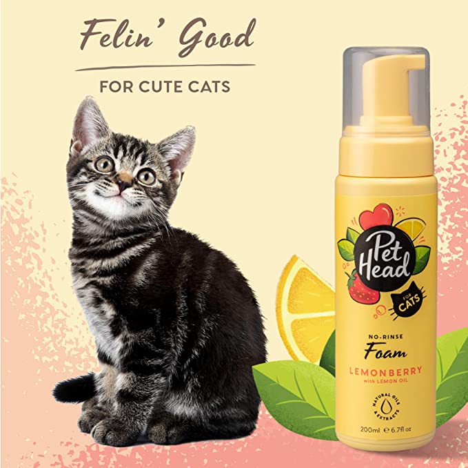 Pet Head No-Rinse Foam Lemon Berry with Lemon Oil For Cats 200ml