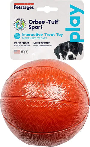 Petstages Orbee Tuff  Basketball Treat Dispenser Brown Dog Toy 5inch