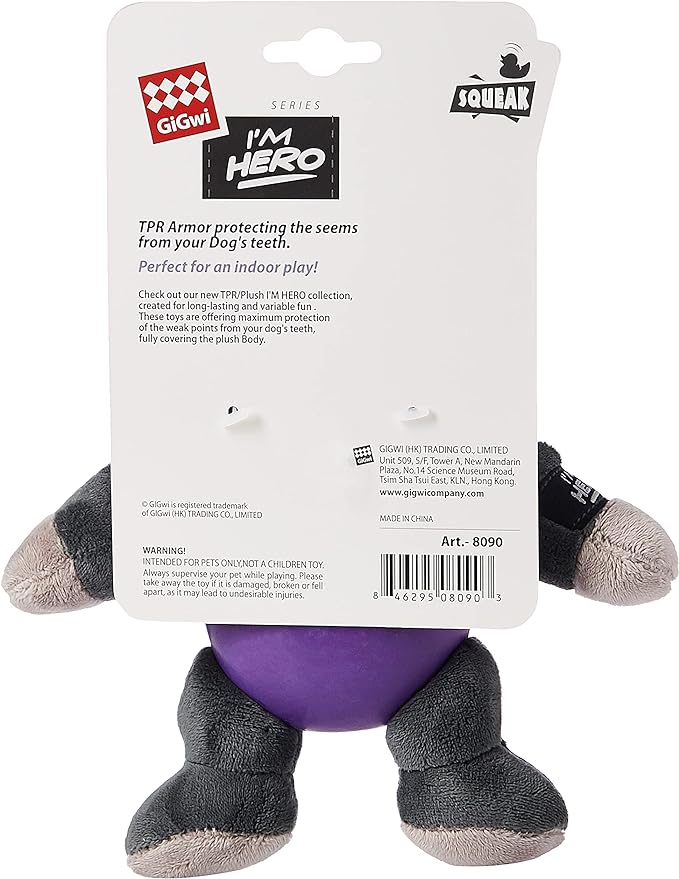 Gigwi I'm Hero Hippo Grey Squeaker Plush Toy for Dog Medium