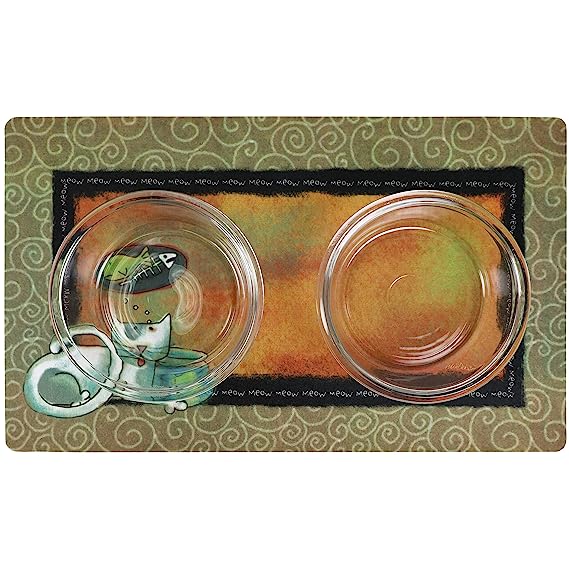 Drymate Pet Bowl Placemat Cat Food Feeding Mat Absorbent Fabric Waterproof Machine Washable - Fish Kitty Design
