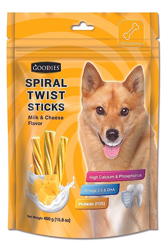 Goodies Spiral Twist Stix Milk & Cheese Treat For Dogs 450gm