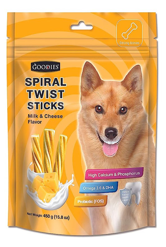Goodies Spiral Twist Stix Milk & Cheese Treat For Dogs