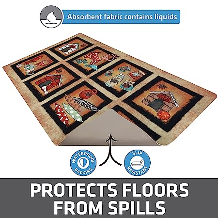 Drymate Pet Bowl Placemat Dog Food Feeding Mat Absorbent Fabric Waterproof Machine Washable - Bow Wow Squares Design 12" x 20"
