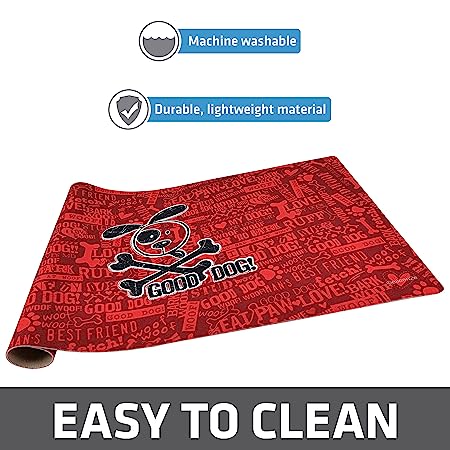 Drymate Pet Bowl Placemat Dog Food Feeding Mat Absorbent Fabric Waterproof Machine Washable Cross Bones Red 16" x 28"