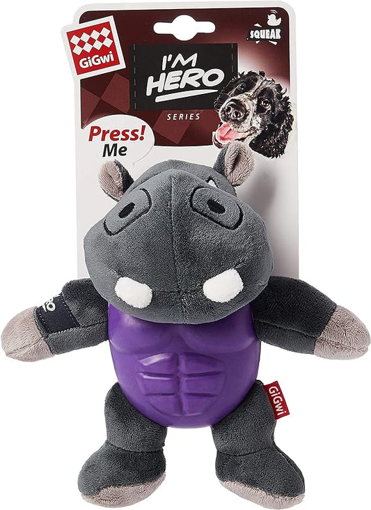 Gigwi I'm Hero Hippo Grey Squeaker Plush Toy for Dog Medium