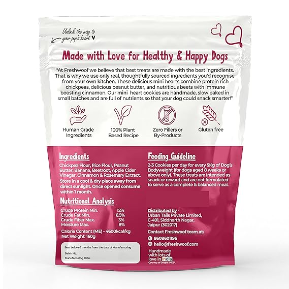 Freshwoof Mini Hearts Hndmade Cookies 100% Natural Dog Treats Vegetarian Biscuits for Dogs All Flavors Combo Pack of 3