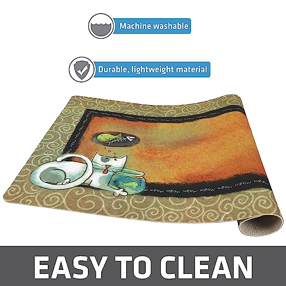 Drymate Pet Bowl Placemat Cat Food Feeding Mat Absorbent Fabric Waterproof Machine Washable - Fish Kitty Design