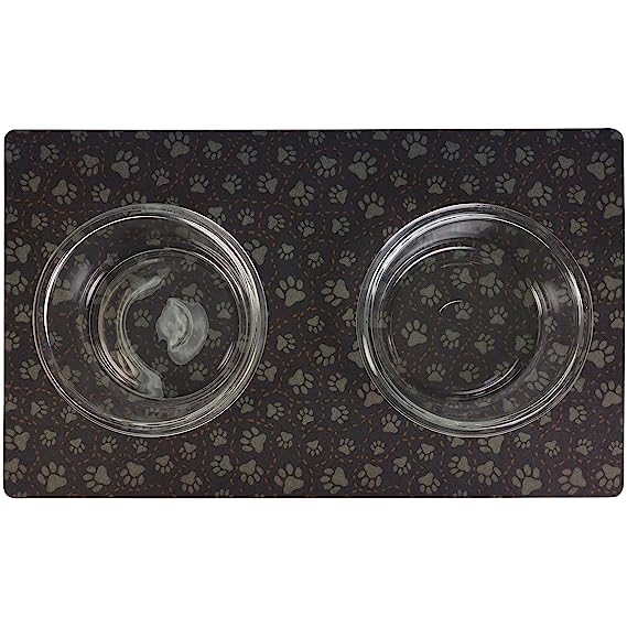 Drymate Pet Bowl Placemat Dogs & Cats Food Feeding Mat Absorbent Fabric Waterproof Machine Washable - Paw Path Tan 16" x 28"