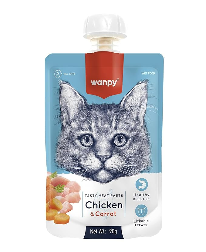 Wanpy Premium Lickable Creamy Meat Paste with Chicken and Carrot Cat Treats 90g