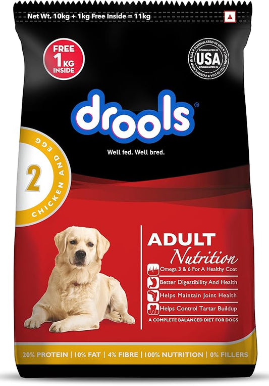 Drools Dry Dog Food Adult Chicken and Egg Flavor 10kg + 1kg Free