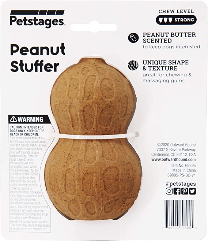 Petstages Peanut Stuffer Dog Toy Medium Brown 11x8cm