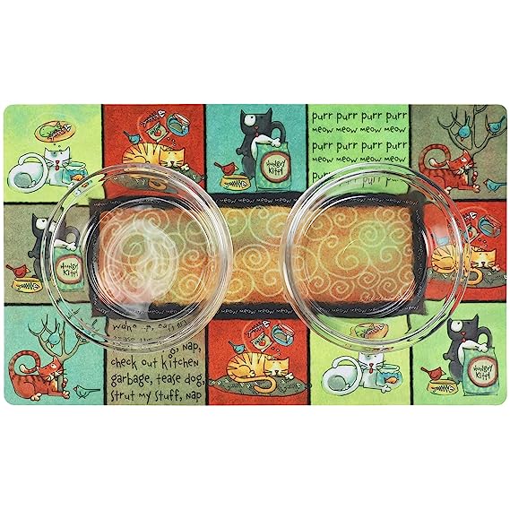 Drymate Pet Bowl Placemat Cat Food Feeding Mat Absorbent Fabric Waterproof Machine Washable - Kitty Chaos 20" x 28"