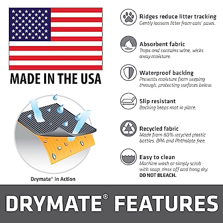 Drymate Litter Trapping Mat, Cat Litter Mat Paw Design Traps Litter Absorbent Waterproof Urine-Proof Machine Washable 28" x 34"
