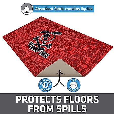 Drymate Pet Bowl Placemat Dog Food Feeding Mat Absorbent Fabric Waterproof Machine Washable Cross Bones Red 16" x 28"