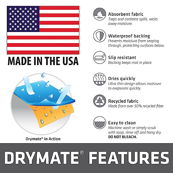 Drymate Pet Bowl Placemat Dog & Cat Food Feeding Mat Absorbent Fabric Waterproof Backing Slip-Resistant Machine Washable 12" x 20"