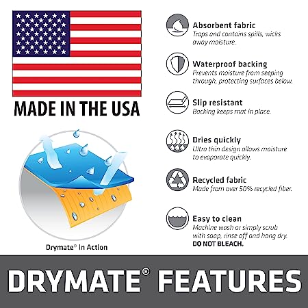 Drymate Pet Bowl Placemat Dog Food Feeding Mat Absorbent Fabric Waterproof Machine Washable - Bow Wow Squares Design 12" x 20"