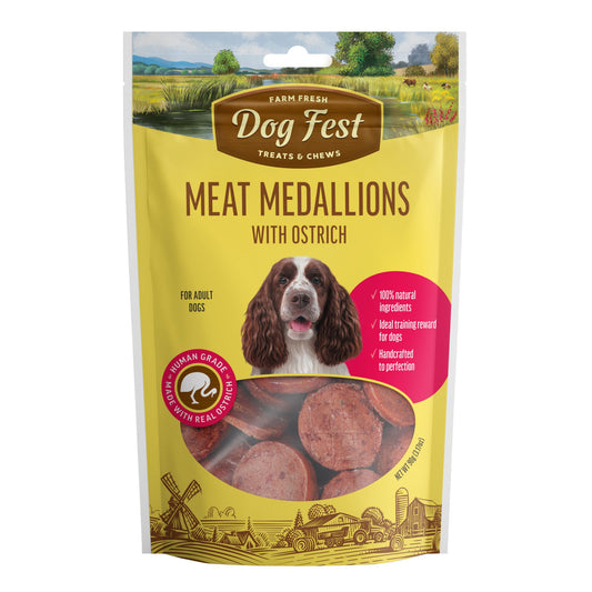 Dogfest Medallions with ostrich Dog Treats 90g