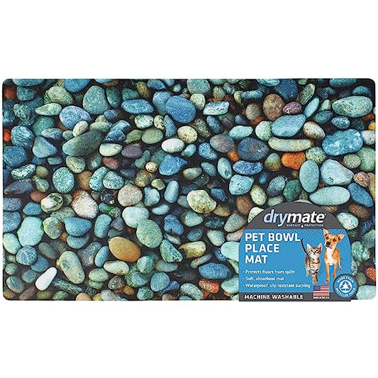 Drymate Pet Bowl Placemat Dog & Cat Food Feeding Mat Absorbent Fabric Waterproof Machine Washable River Roc 12" x 20"