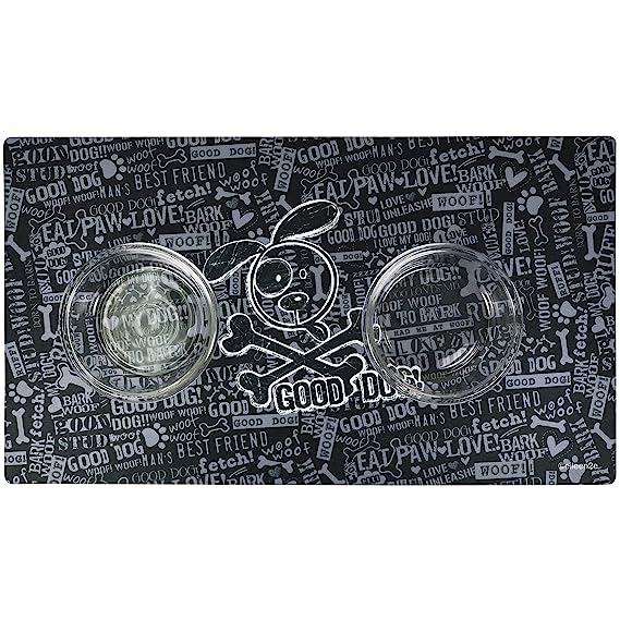 Drymate Pet Bowl Placemat Dog Food Feeding Mat Absorbent Fabric Waterproof Machine Washable - Black Cross Bones 16" x 28"