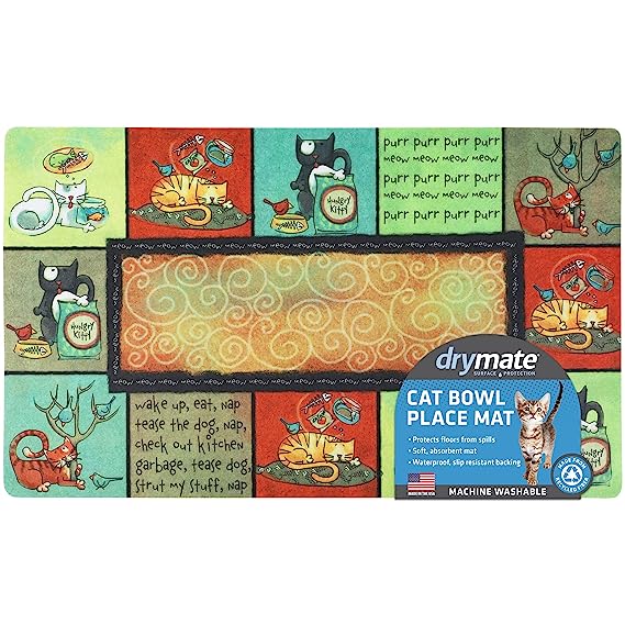 Drymate Pet Bowl Placemat Cat Food Feeding Mat Absorbent Fabric Waterproof Machine Washable - Kitty Chaos 20" x 28"