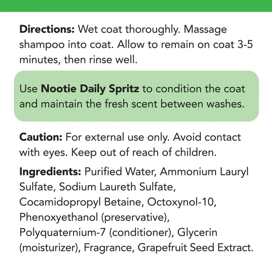 Nootie Hypoallergenic Grapefruit Seed Extract Coconut Lime Verbena Shampoo For Dogs & Cats 473ml