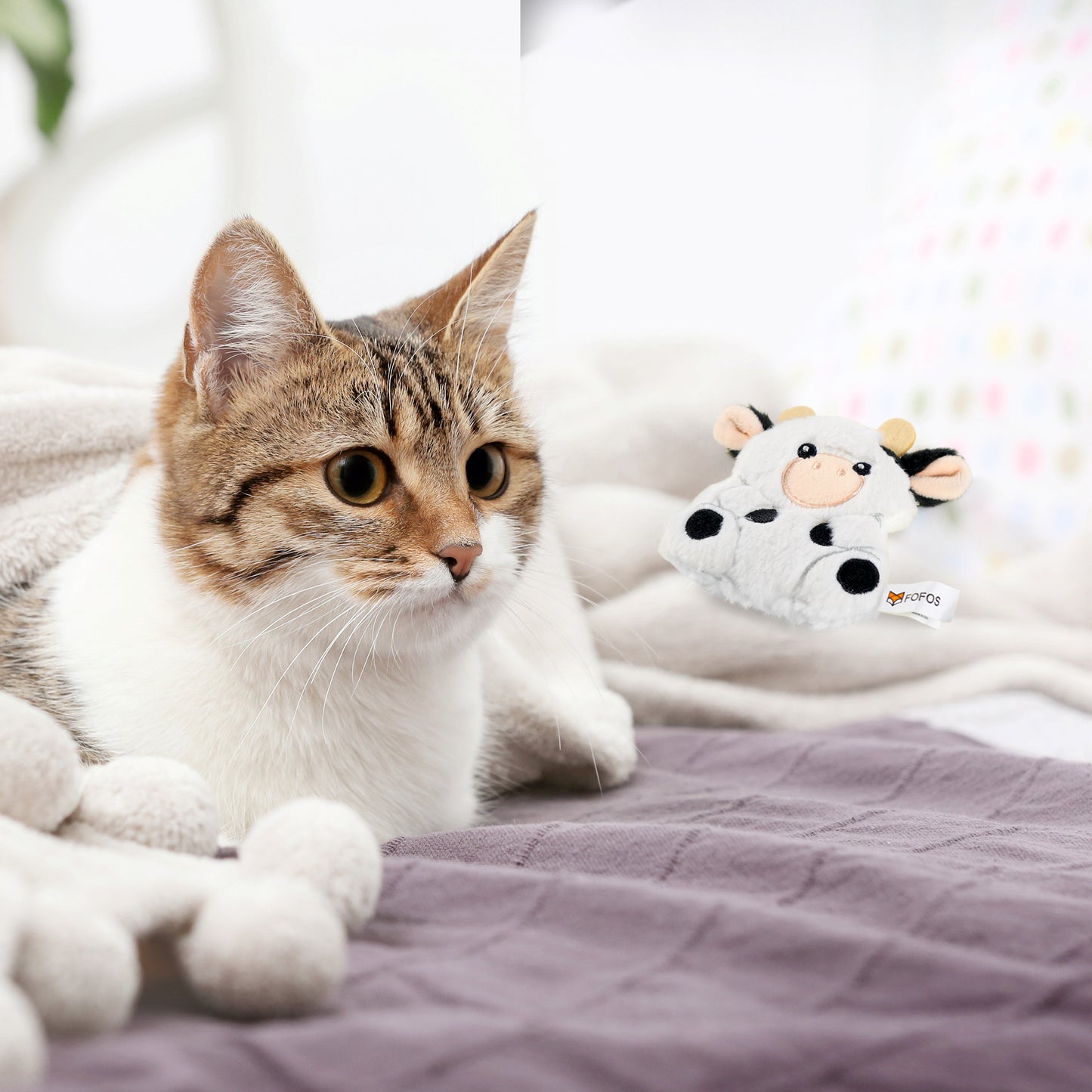 FOFOS Floppy Crinkle Cat Toy Cow 8x2x11cm