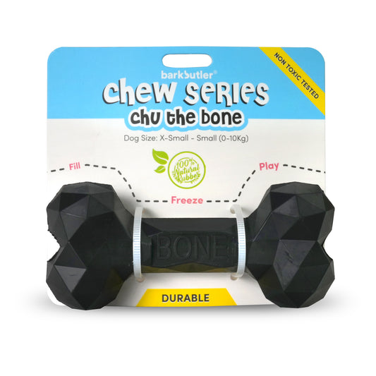 FOFOS Barkbutler Chu The Bone Dog Toy Black Small 11.3 x 5 x 3.5 cm