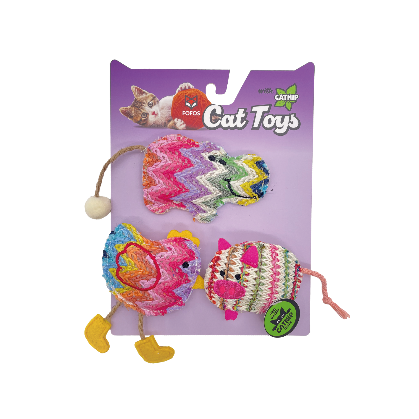 FOFOS Catnip Interactive Chic Cat Toy 3pk - Pink 12x1.5x17.5cm