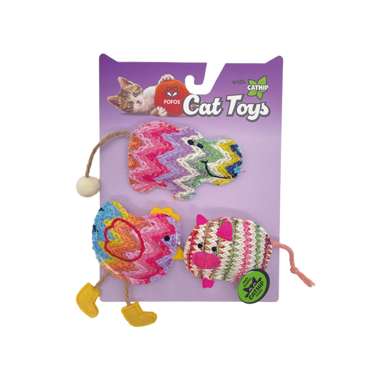 FOFOS Catnip Interactive Chic Cat Toy 3pk - Pink 12x1.5x17.5cm