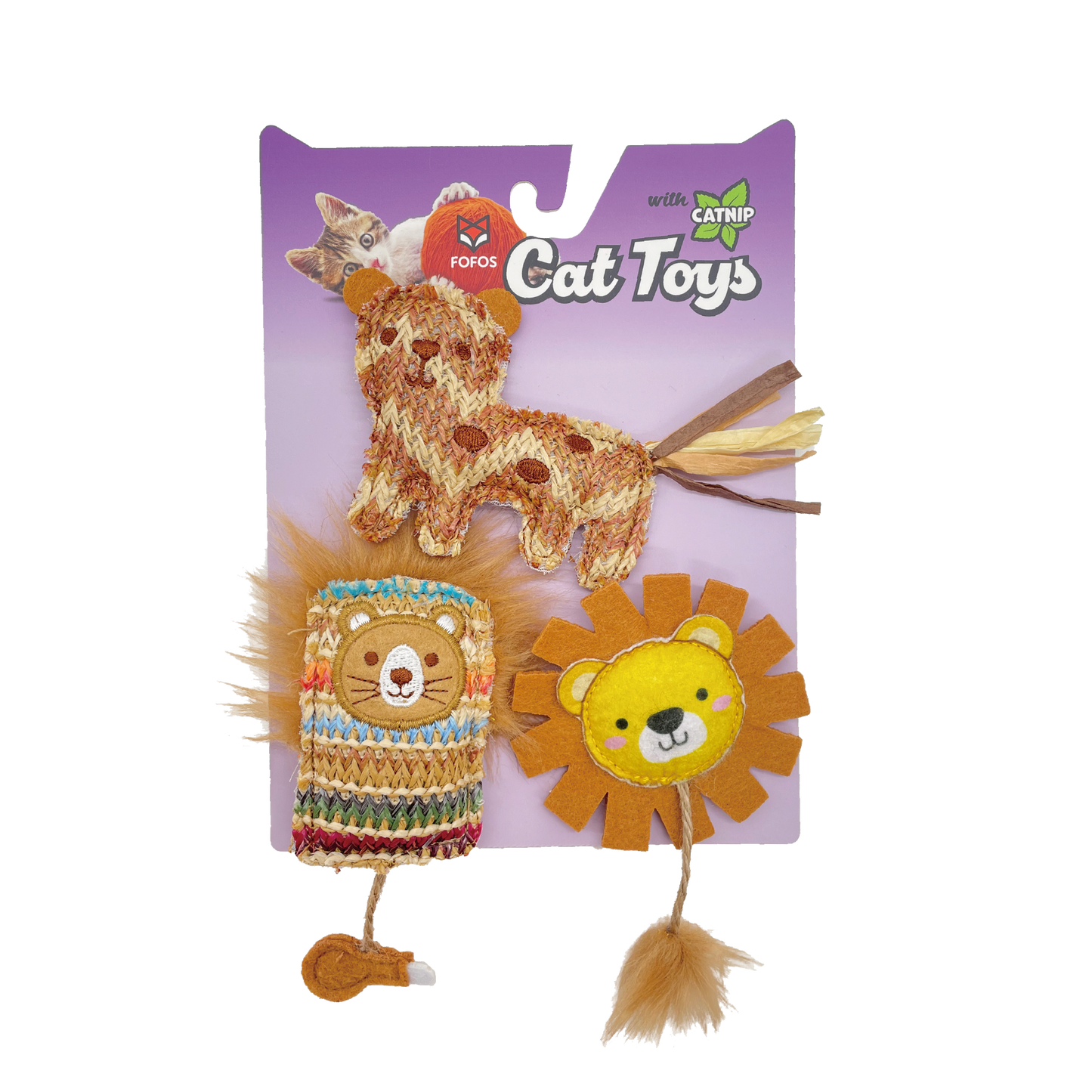 FOFOS Catnip Interactive Chic Cat Toy 3pk - Yellow Brown 12x1.5x17.5cm