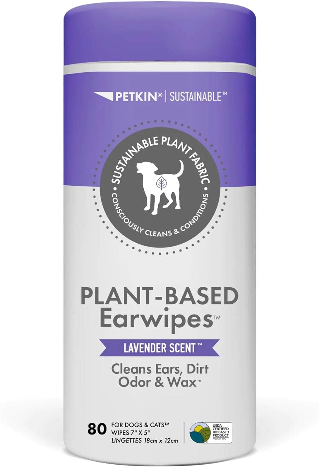 Petkin Plant Based Vegan & Cruelty-Free Lavender Scented Ear Wipes For Dogs & Cats 80 Wipes