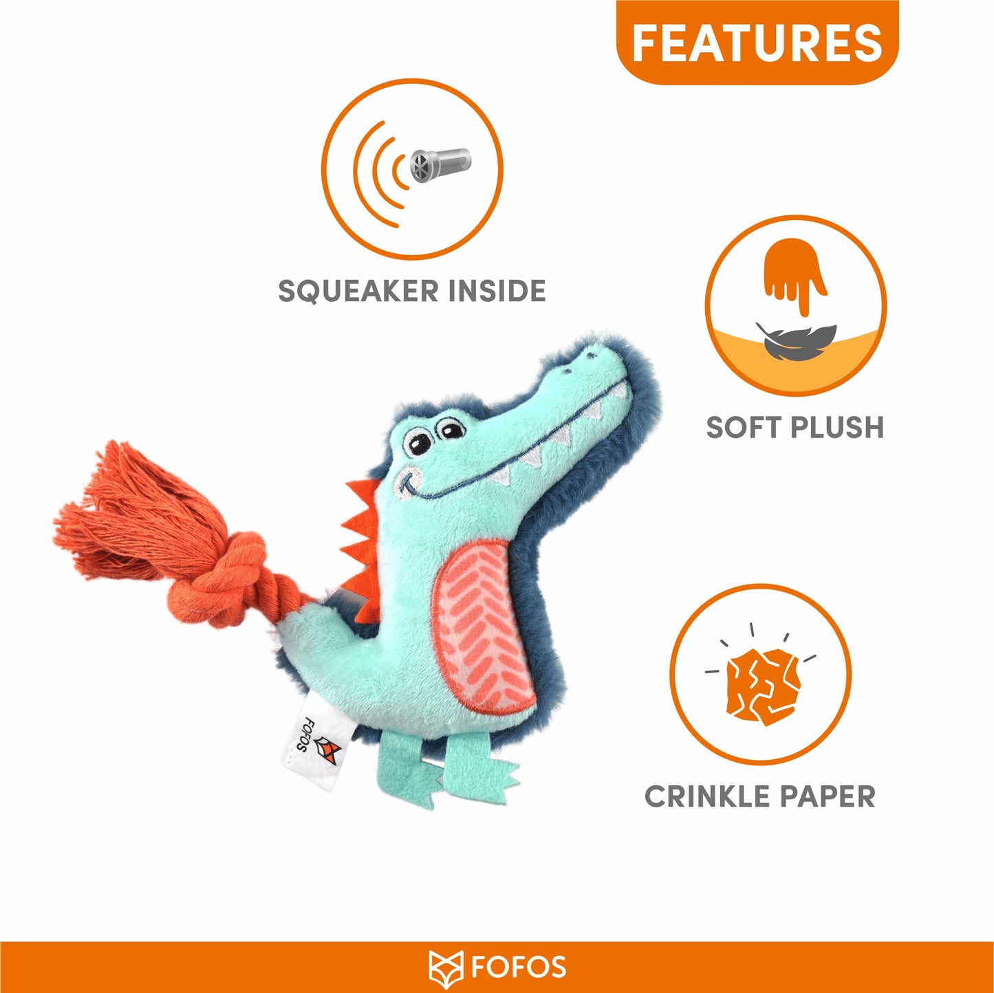 FOFOS Puppy Toy Alligator 15 x 9.5 x 3 cm