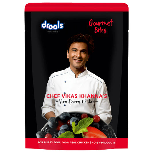 Drools Gourmet Bites Chicken Chunks in Gravy Puppy Wet Dog Food Vikas Khanna's Recipe 150g