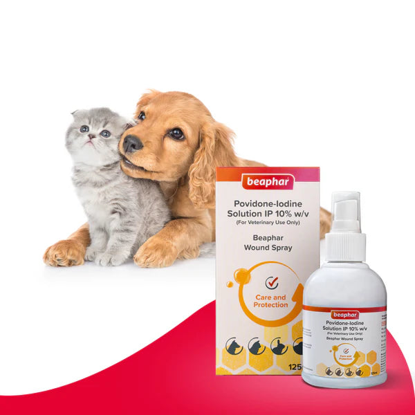 Beaphar Povidone Iodine Wound Healing Spray for Dogs Cats And Small Animal 125ml