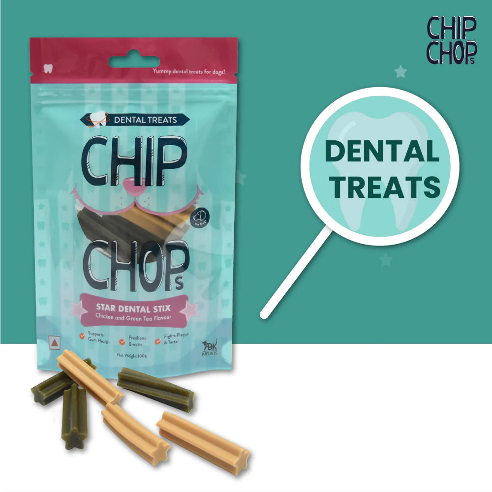 Chip Chops Star Dental Stix Chicken and Green Tea Flavor Dog Treats 100g
