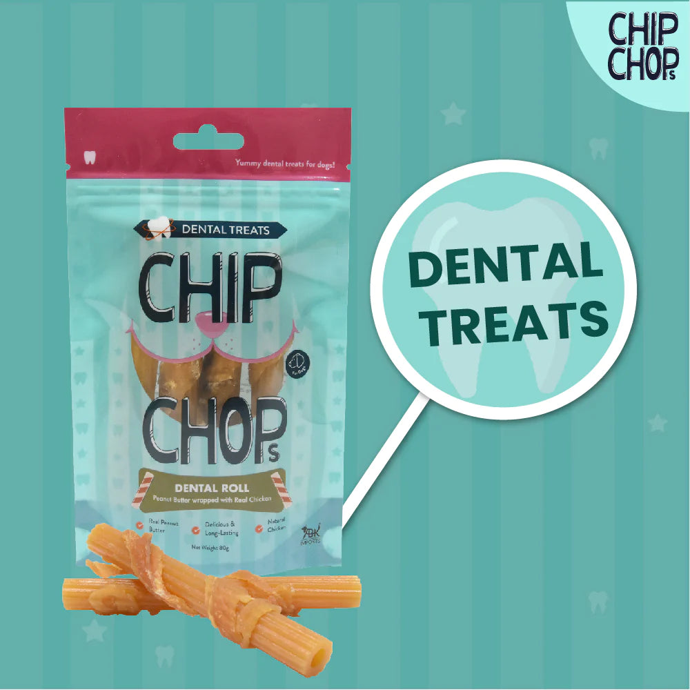 Chip Chops Dental Roll Peanut Butter Wrapped with Real Chicken Dog Treat 80g
