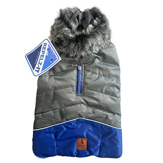 Smarty Pet Warm & Stylish Fur Jacket For Your Furry Friend Blue/Grey