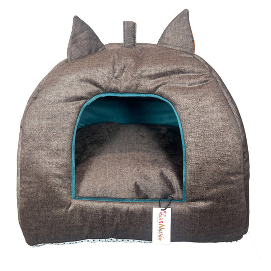 Tails Nation Cat House Bark Brown & Blue 40cmx43cm