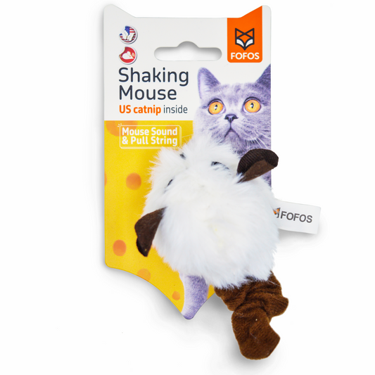 FOFOS Pull String Mouse White Cat Toy 13x5.5x4cm