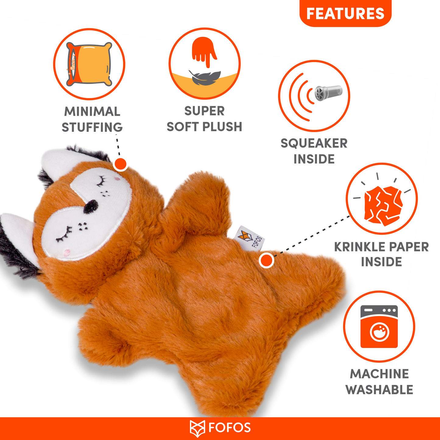 FOFOS Glove Plush Fox Dog Toy 20 x 16 x 5cm